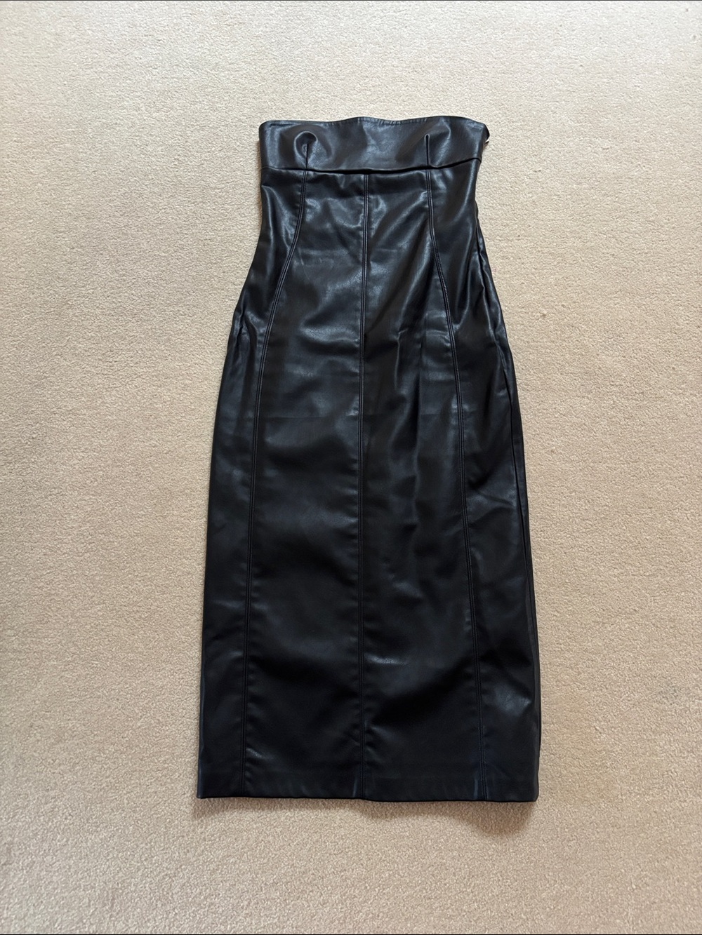 Zara Strapless Black Faux Leather Midi Dress